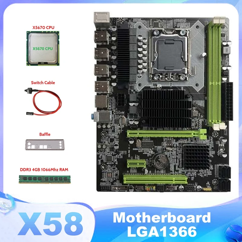 

Материнская плата X58 LGA1366, материнская плата поддерживает серверную память DDR3 с процессором X5670 + DDR3 4 Гб 1066 МГц ОЗУ + кабель переключения