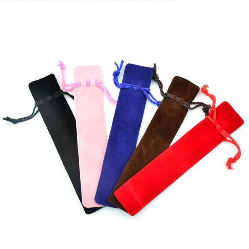 Bag Pen Pouch Holder Case With Rope For Rollerball Fountain Ballpoint Black Red Pink Blue