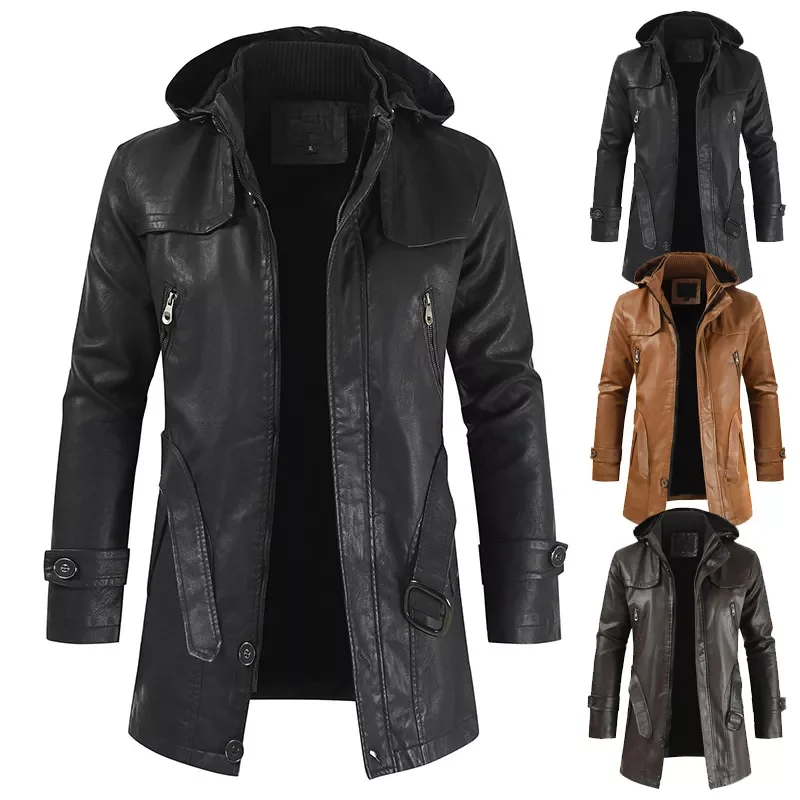 

NEW 2023 Quality New Men's Casual Fashion Leather Clothes Pu Hooded Slim Young Men's Leather Coats Jacket