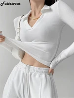 sexy v neck slim fitness womens t shirt fashion new long sleeve polo shirt woman high waist cropped tops