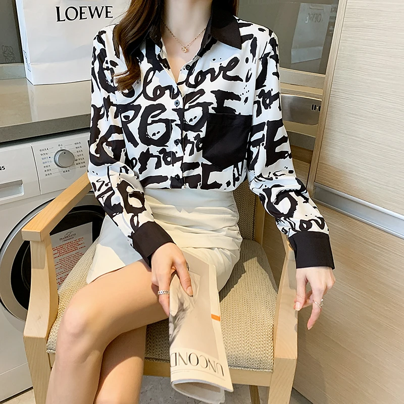 

Шифоновая женская блузка, свободная рубашка-поло для девочек, модный летний Повседневный Топ с длинным рукавом, женская одежда в Корейском ...