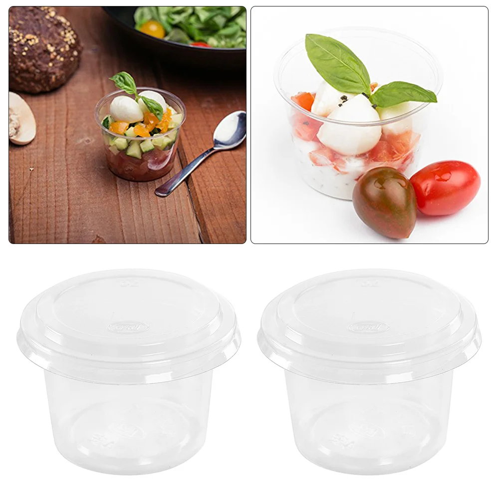 

100pcs 120ml Disposable Portion Cups Condiment Cup with Cover for Sauce Yogurt Jelly Pudding