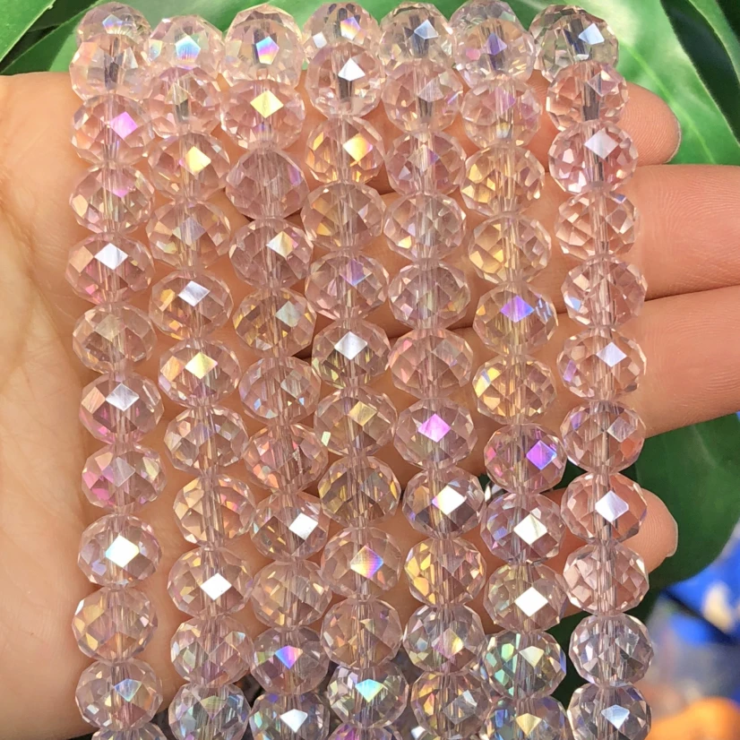 Upscale Rondelle AB Pink Austria Crystal Glass Beads Flat Round Faceted Loose Spacer Beads For Jewelry Making Diy Accessories