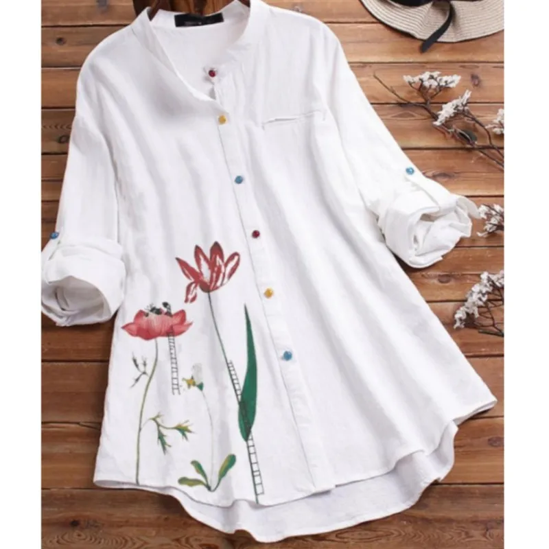 

Fashion Woman Blouse 2023 Spring Summer Hot Selling New Printed Shirt Stand Collar Color Button Shirt Women Camisas De Mujer