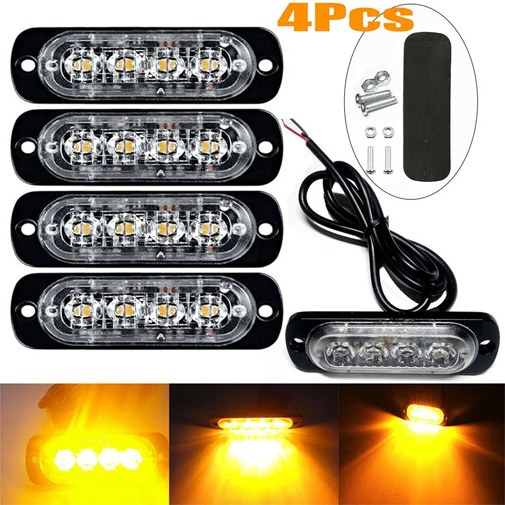 

4x 4LED Car Signal Light Grill Breakdown Light Car Truck Trailer Beacon Lamp LED Side Light For Cars 12V-24V Amber