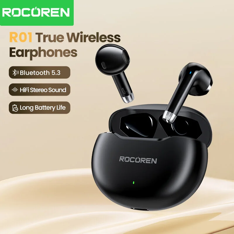 Rocoren Mini Беспроводные Bluetooth-наушники R01 TWS Bluetooth5.3 Гарнитура-вкладыши с сенсорным