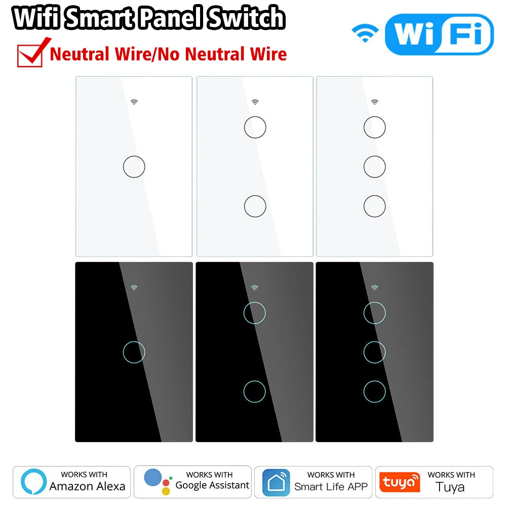 

Tuya WiFi Smart Light Switch Alexa Google Home 110V 220V Neutral Wire/No Neutral Wire App Remote Control Touch Switch Light US
