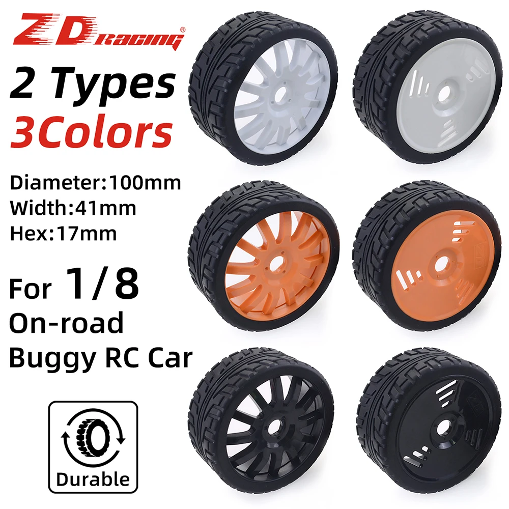 ZD Racing 100mm Rubber Tyres Wheels 17mm Hex for Redcat HSP HPI Kyosho Hobao Team Losi Carson 1/8 Buggy On-road RC Car