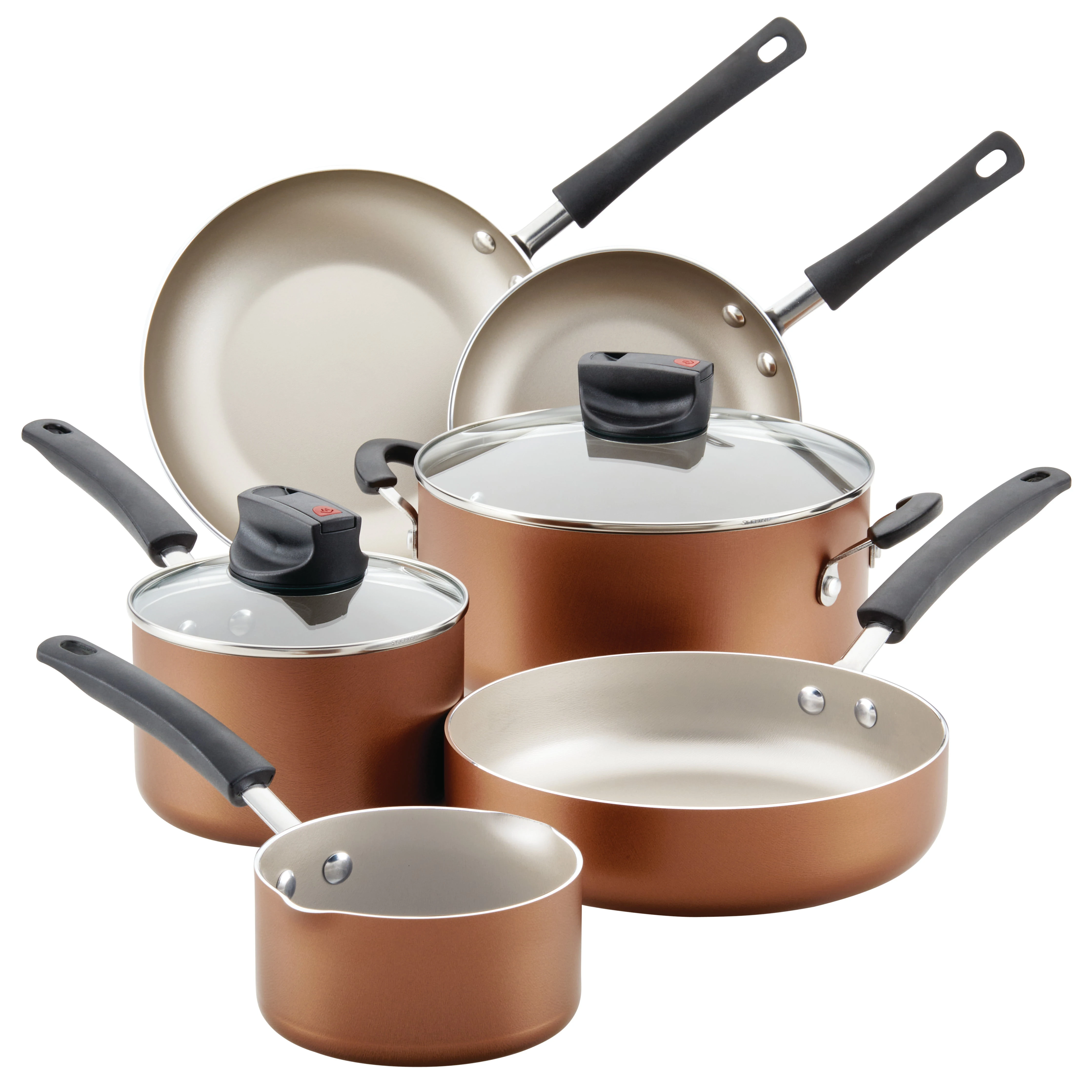 

Easy Clean Steam Vent Cookware Nonstick Pots and Pans Set, 14-Piece, Copper