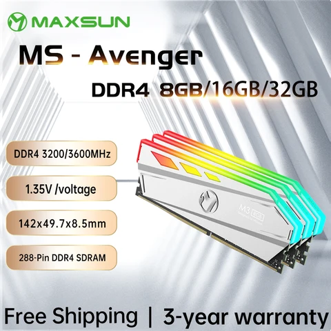 Модуль оперативной памяти MAXSUN DDR4 RGB, 8 ГБ, 3200 МГц, 1,35 контактов