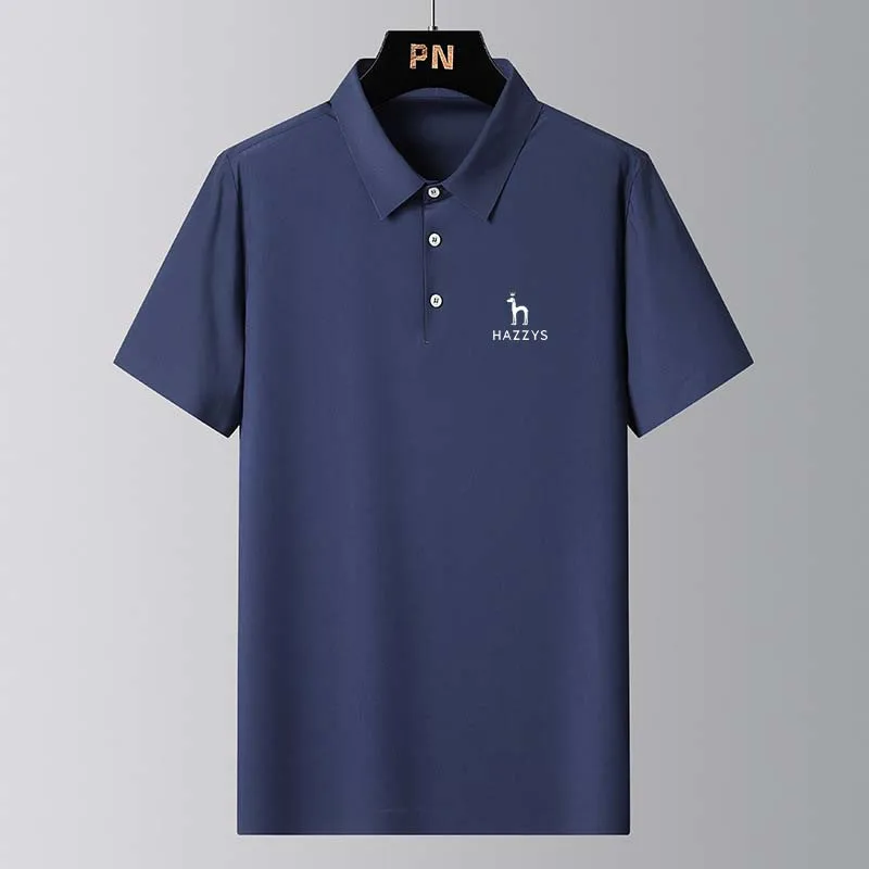

HAZZYS Summer New Men's Short Sleeve T-shirt Polo Wear Men Golf Collar Youth Casual Traceless Ice Silk T Shirt Clothes