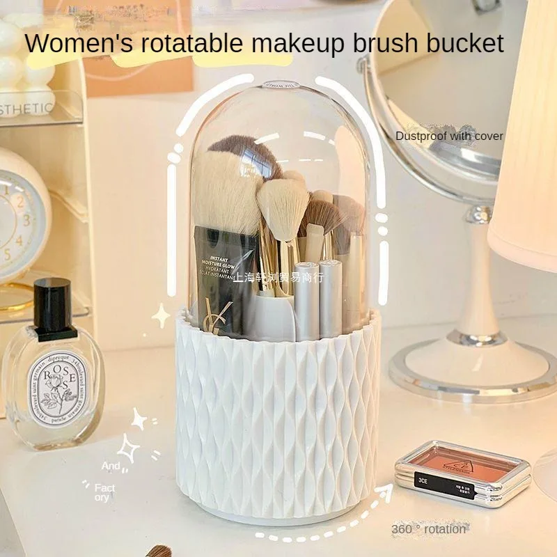 

360 Rotating Large Capacity Transparent Makeup Brush Storage Pen Holder Acrylic Dust with Lid Desktop Cosmetic Storage Box