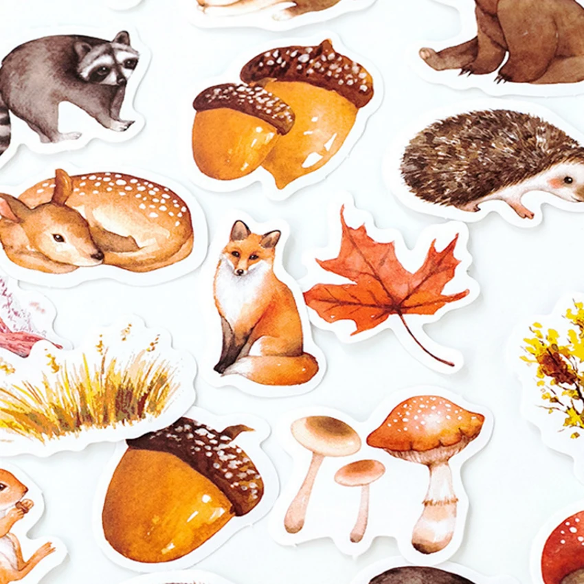 Es Cute Fox Forest Post Office Leaves Paper Sticker Adhesive Label Handphone Diary Diy Decor Gift Stationery Free Shipping