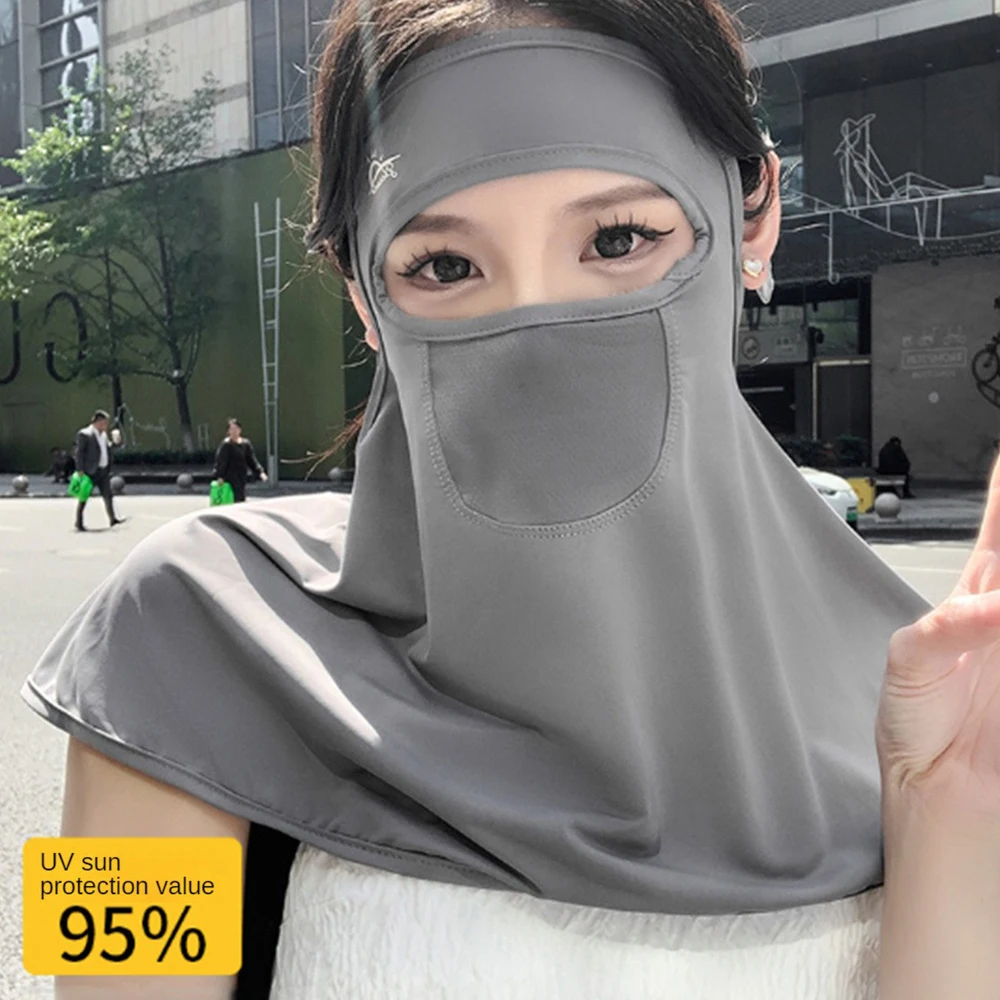 Охлаждающая и дышащая серая Солнцезащитная вуаль из ледяного шелка