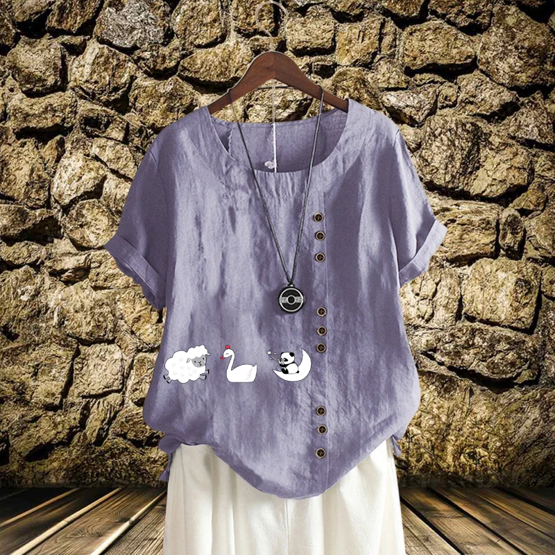 

2022 New Arrival Summer Ladies Tops Personality Animal Printed T-shirts Trendy Comfortable Round Neck Short Sleeve Blouse XS-5XL