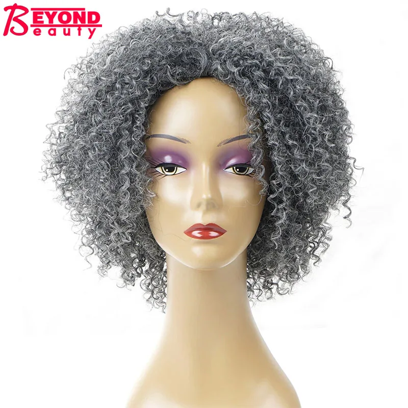 Synthetic Short Grey Afro Kinky Curly Wigs For Women Black Silver African American Natural False Hair Gray Bob Wig Beyond Beauty