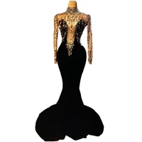 black sexy shining rhinestones sequins nude women trumpet dress evening party club wedding birthday banquet clothing