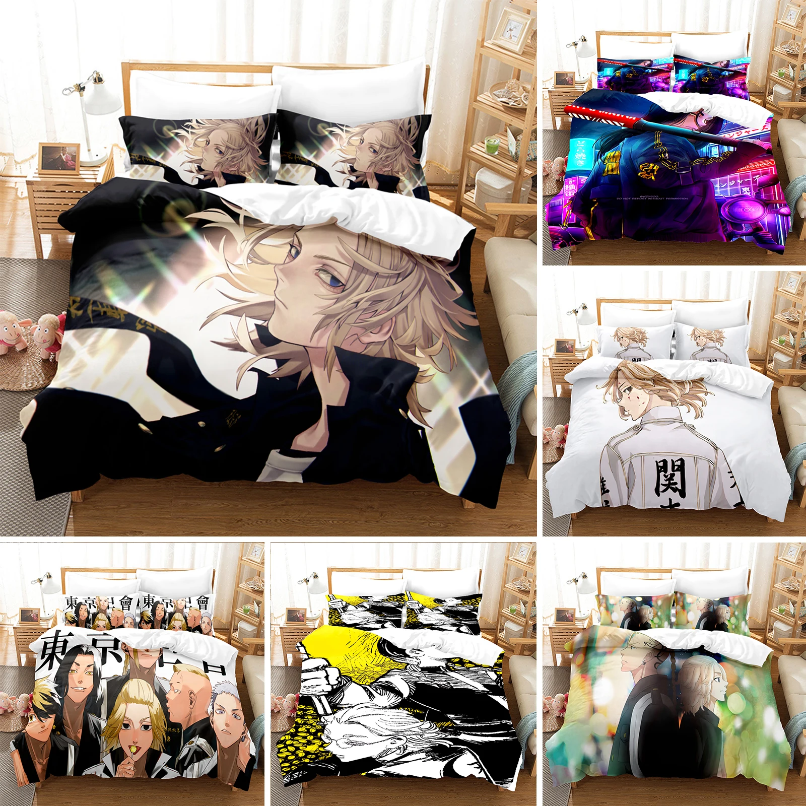 

3D Tokyo Avengers Bedding Sheets Pillowcase Japanese anime Series Quilt Deluxe Bedding