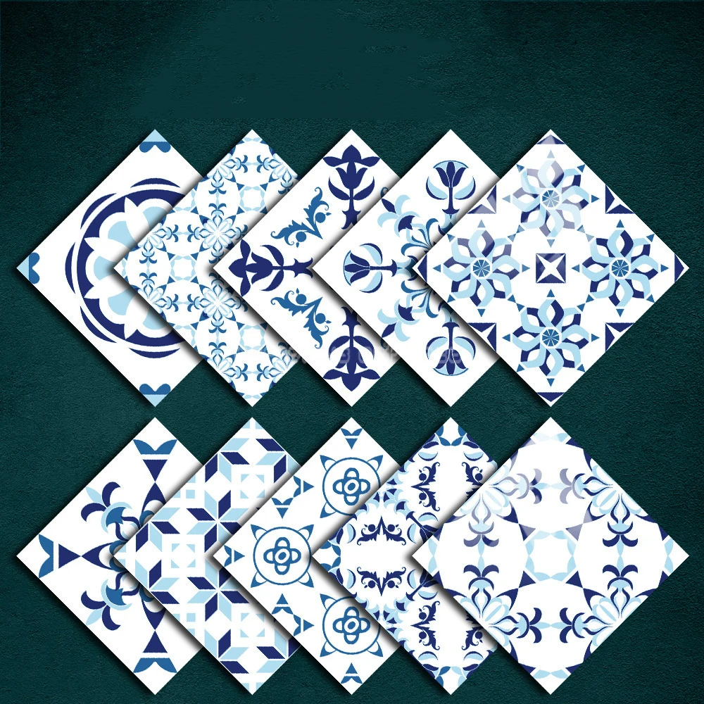 

Синие кристаллические жесткие наклейки для плитки в средиземноморском стиле, наклейки на стену для кухни, ванной комнаты, украшение для дом...