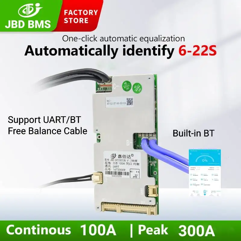Балансировочная плата для лития JBD Smart BMS 6S 7S 8S 10S 11S 12S 13S 14S 15S 16S 17S 20S 21S 22S Bluilt-in BT 100A LifePo4 аккумулятор