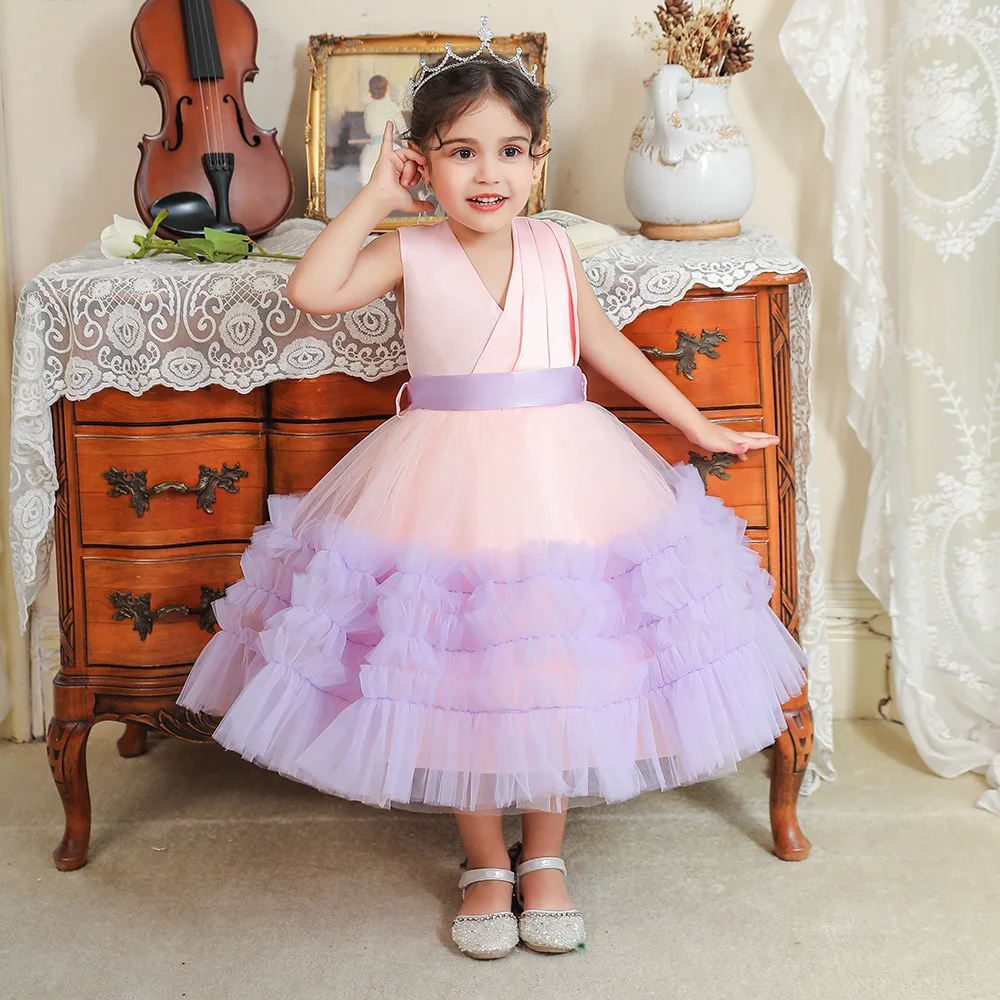 

Elegant Multilayer Girls Princess Dress Cake Skirt Ball Gown Dress Fancy Birthday Performance Tuxedo Christmas Costumes