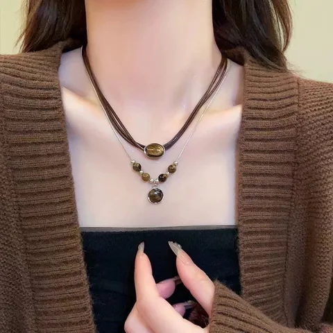 MOONBIFFY Винтажное ожерелье с подвеской тигровый глаз