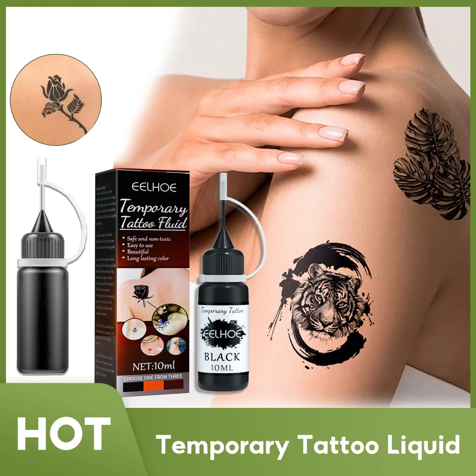 

Temporary Tattoo 10ml Liquid DIY Tattoo Juice Black Inks Waterproof Henna Cones Indian For Temporary Tattoo Sticker Body Paint