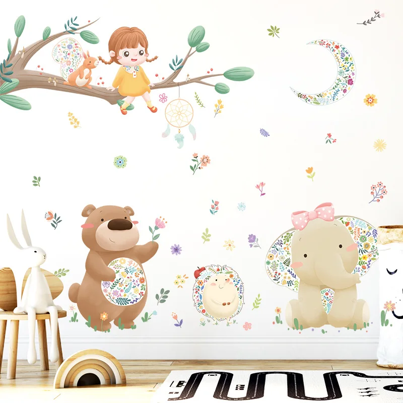 

Cartoon Animals Bear Elephant Wall Stickers for Children Kids room rooms Nursery Wall Decor Removable PVC Wall Decals Murals