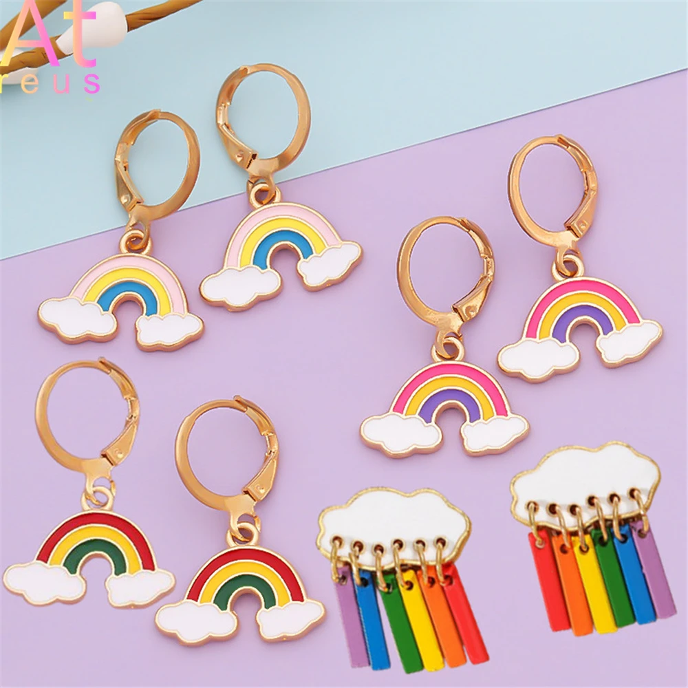 

Atreus Korean Cute Cloud Raindrop Earrings For Women Exquisite Pink Rainbow Pendant Earrings Girls Friend Gays Fashion Jewelry