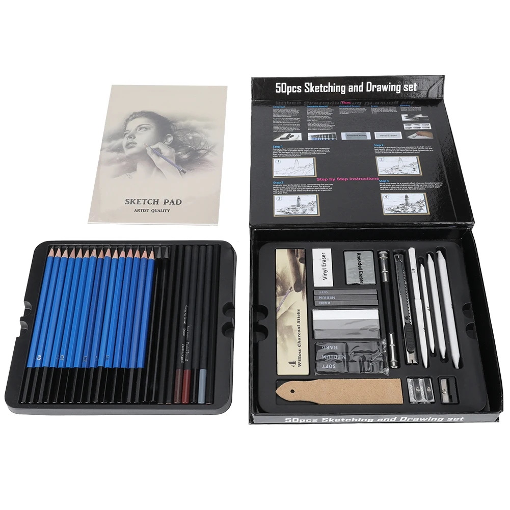 

50pcs Professional Artist Sketching and Drawing Set Pencils Sketch Charcoal Stick Art Tools
