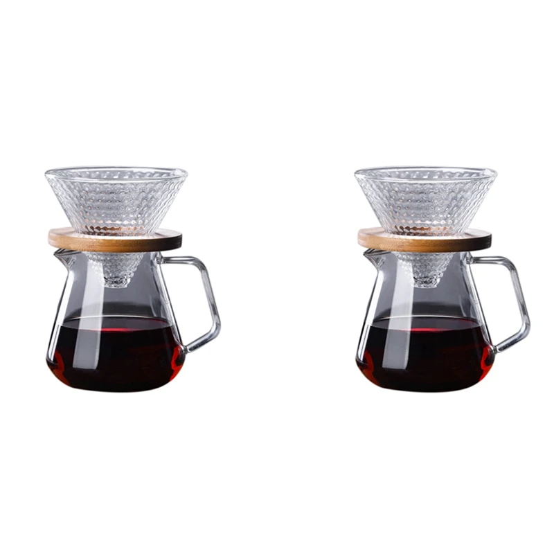 

2X V60 Pour Over Carafe Drip Coffee Pot 500Ml Glass Range Tea Maker Coffee Kettle Brewer Barista Percolator Clear Filter