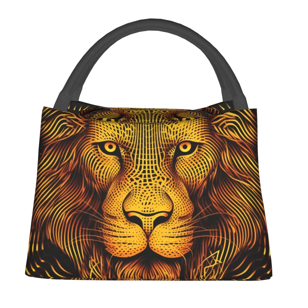 

Lion Lunch Bag Psychedelic Lines Portraits Portable Lunch Box Girls Office Print Cooler Bag Casual Oxford Thermal Tote Handbags