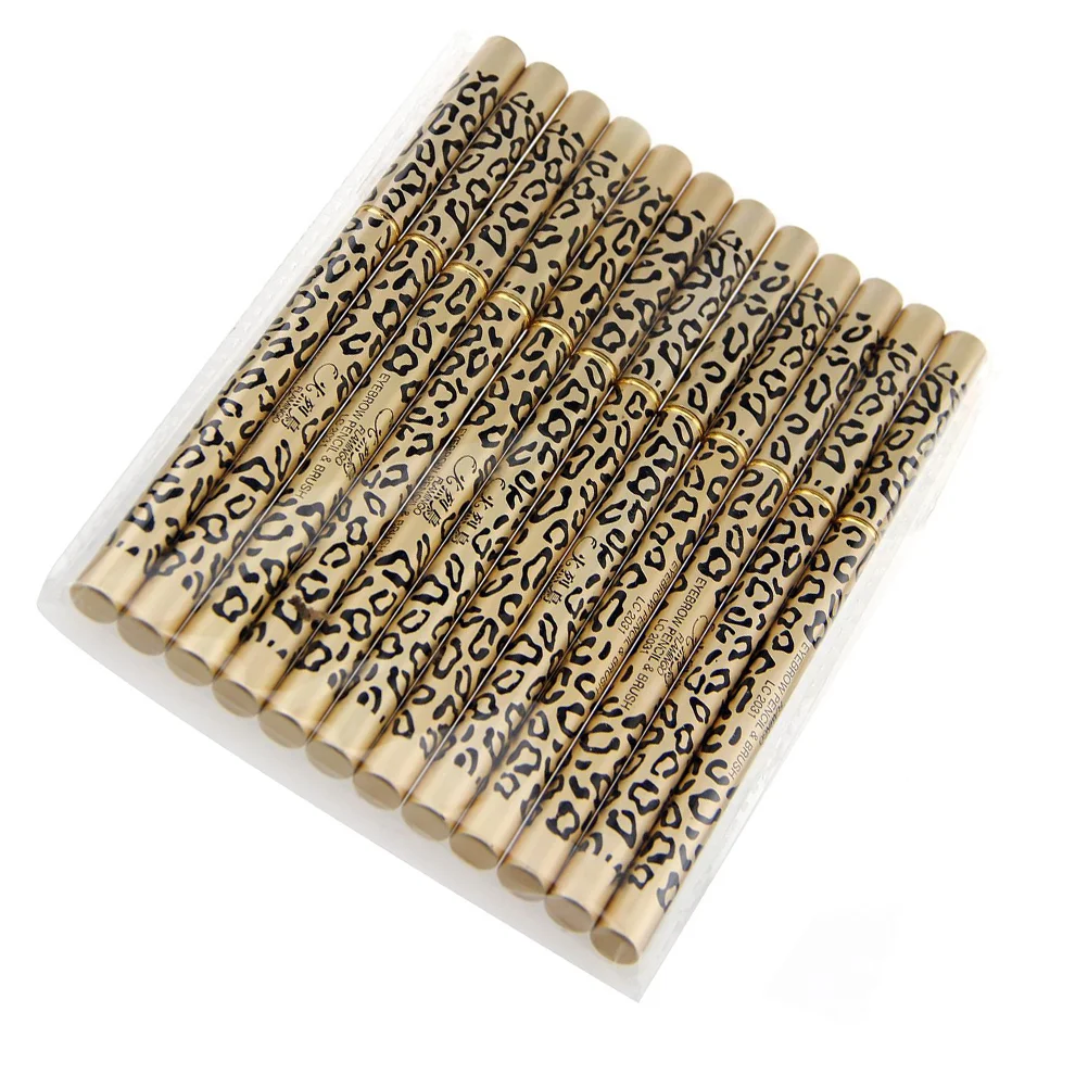 

A Set of 12pcs Leopard Shell Waterproof Double-ended Eyeliner Eyebrow & Brush Eyebrow Makeup Pens (Black)