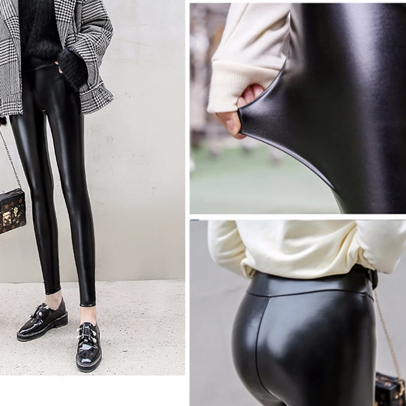 Fashion Women PU Leather Leggings Black Hot Gothic Slim High Waist Thin Workout Long Sexy Pants Ladies Skinny Leggins