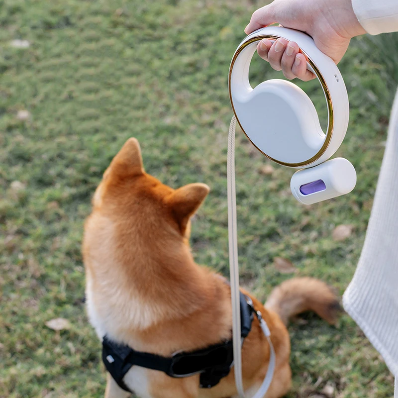 

3M Dog Leash with Poop Bag Dispenser Flashlight Roulette Automatic Retractable Pet Collar Extension Puppy Walking Running Lead