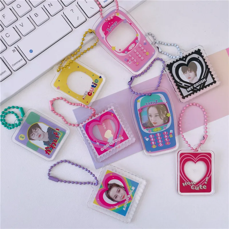 diy 1 inch photocard key chain photo frame gucca transparent acrylic disc star chasing pendant school stationery free global shipping