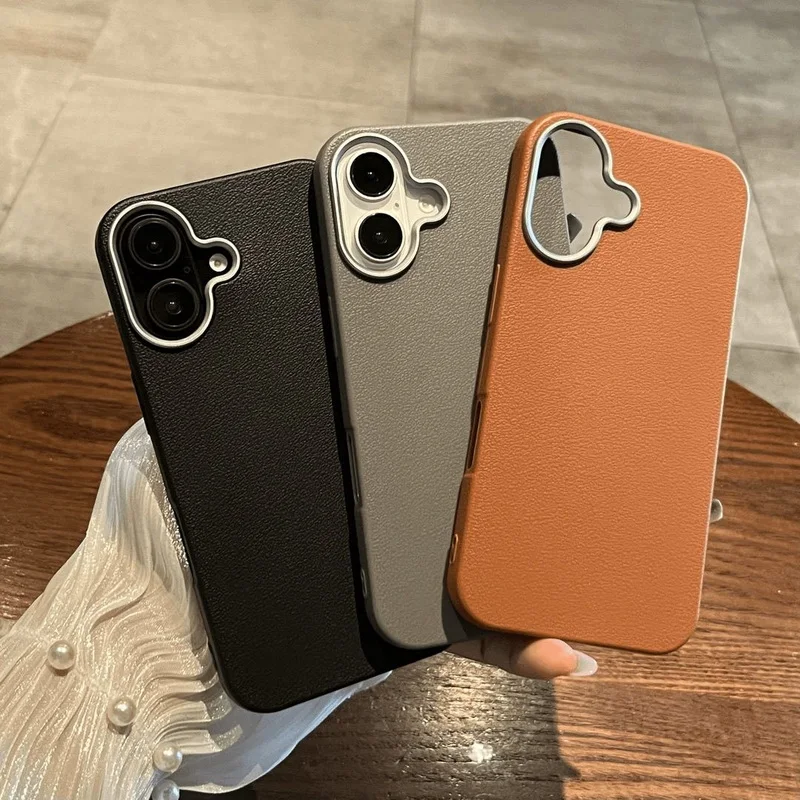 Funda Luxury Business Leather Texture Phone Cases For iPhone 11 12 13 14 15 16 Pro Max Plus Soft Silicone Shockproof Brown Cover