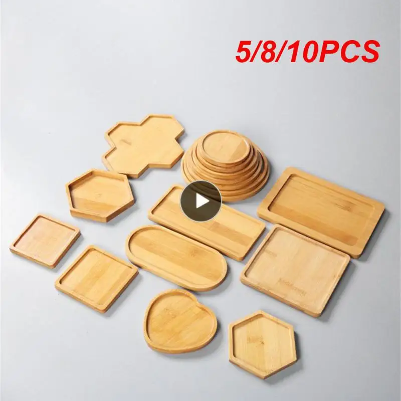 

5/8/10PCS Bamboo Countertop Candles Tray Square Jewelry Storage Tray Non Slip Soap Dispenser Tray Kitchen Accessories Log Color