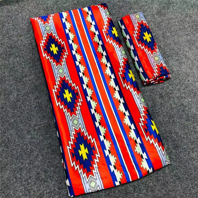 

4+2Yards Satin Silk With Tulle Material Soft Nigerian Silk Fabric For Women Garment