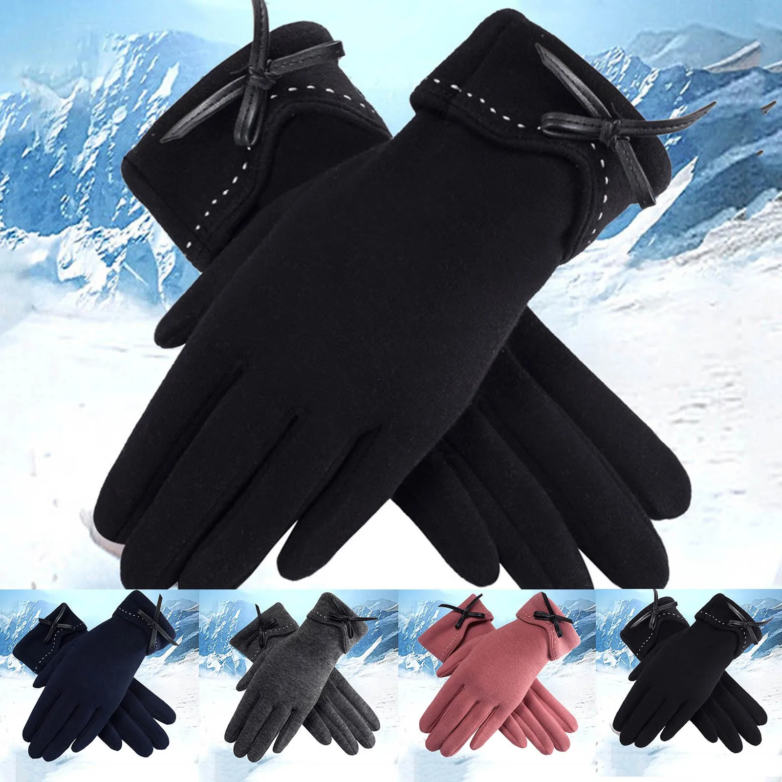

Осенне-зимние перчатки для экрана, теплые перчатки для вождения и верховой езды, женские флисовые перчатки с бантом, Нескользящие флисовые перчатки