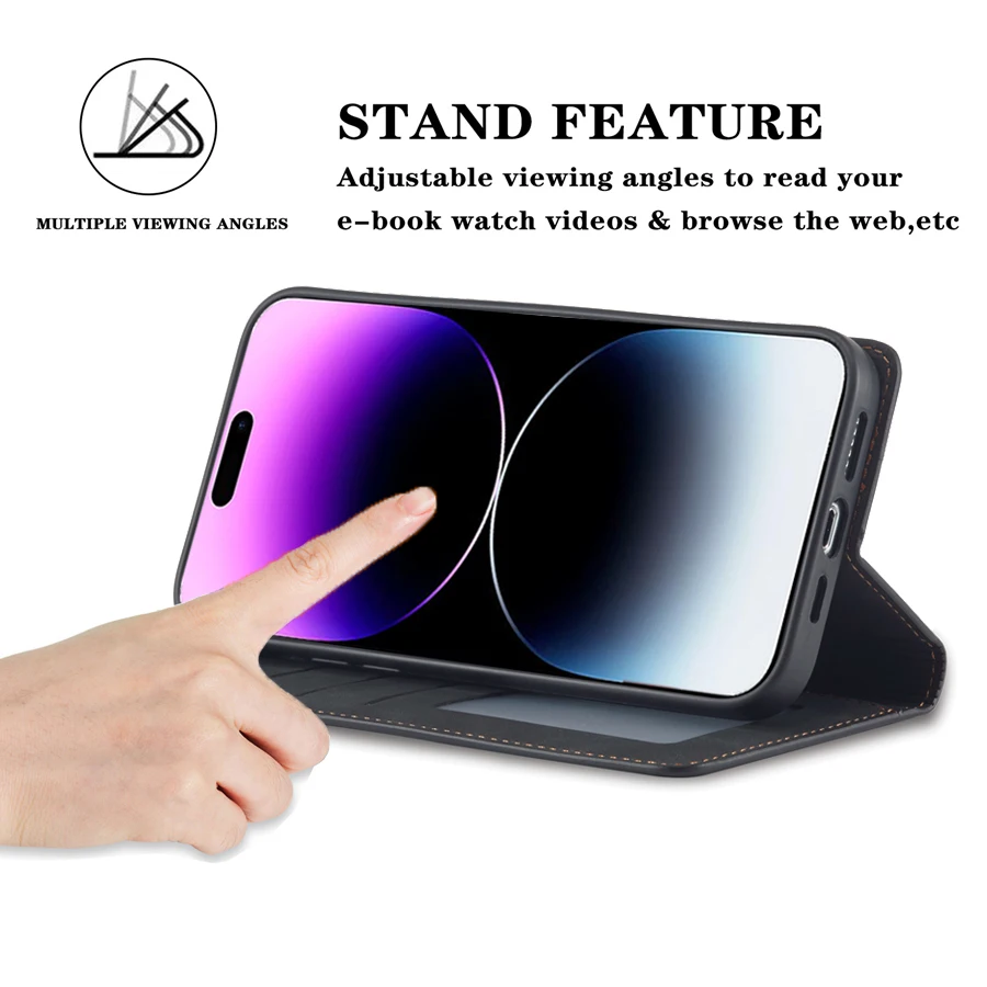 Wallet Skin Friendly Magnetic Flip Bracket Leather Case For iPhone 14 Pro Max 13 12 11 SE 2022 2020 X XR XS Max 8 7 6 Plus 5 5S