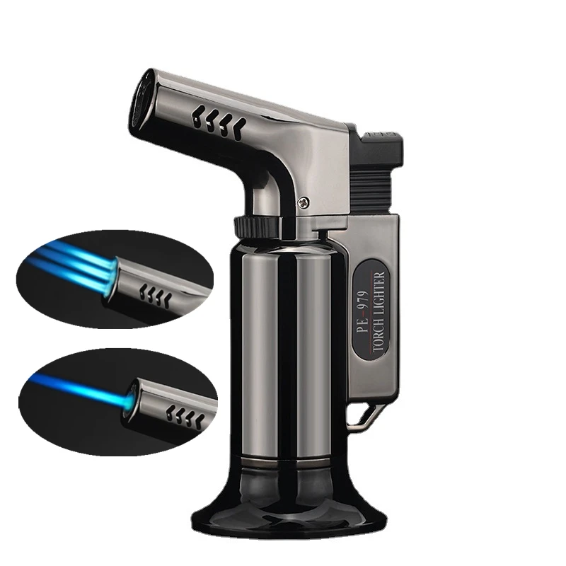 

Metal Three Nozzle Windproof Lighter Airbrush Jet Torch Lighter Turbo Butane Gas Grill Refillable Gas Lighter Cigar Pipe Widget