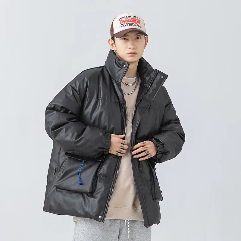 Winter Thick Leather Jacket Men Warm Fashion Casual Motorcycle Jackets Mens Streetwear Hip Hop Loose Short Coat Men Parker