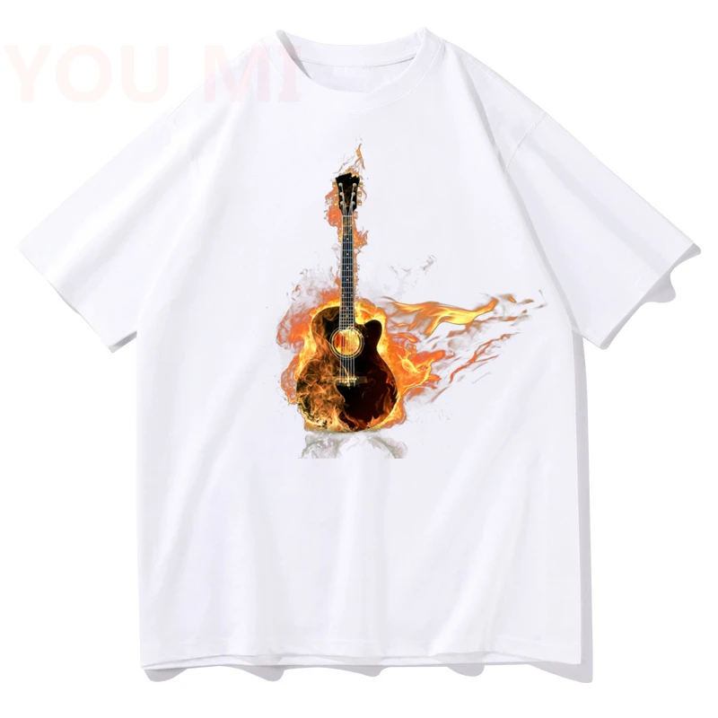 

Классические мужские футболки с изображением гитары в темноте, бас-гитары, рок-музыки, повседневные футболки из чистого хлопка, футболка с к...