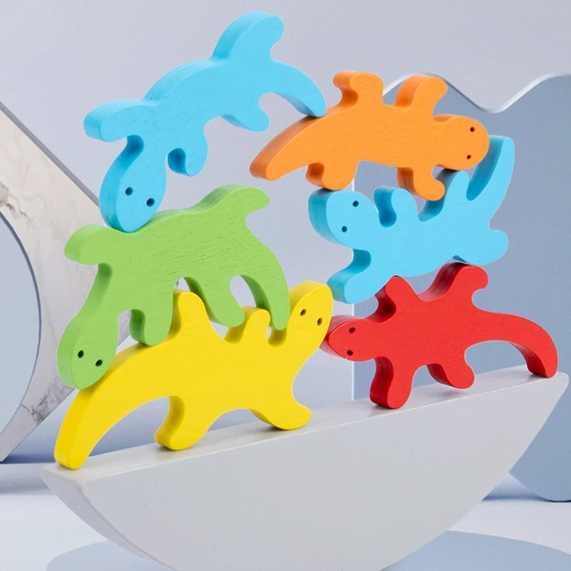 

Wooden Balance Blocks for Pre-Schoolers Learning Fine Motor Skills Stacking Gecko Toy for Children Kid Christmas Gift