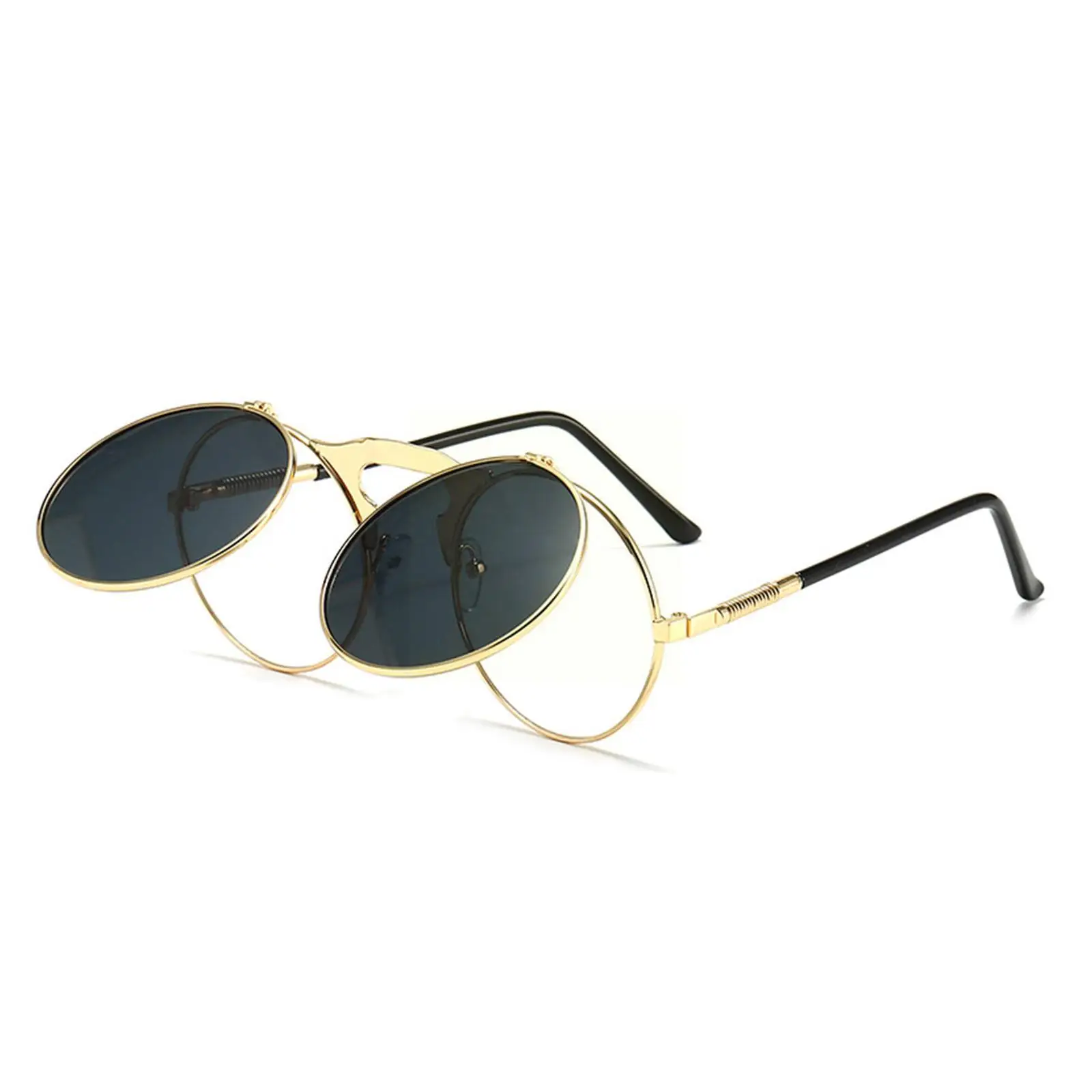 

Солнцезащитные очки-флип в стиле стимпанк для мужчин и женщин, круглые металлические солнечные очки в стиле ретро, панк, двойные круглые прозрачные линзы, Eyegl K6B7