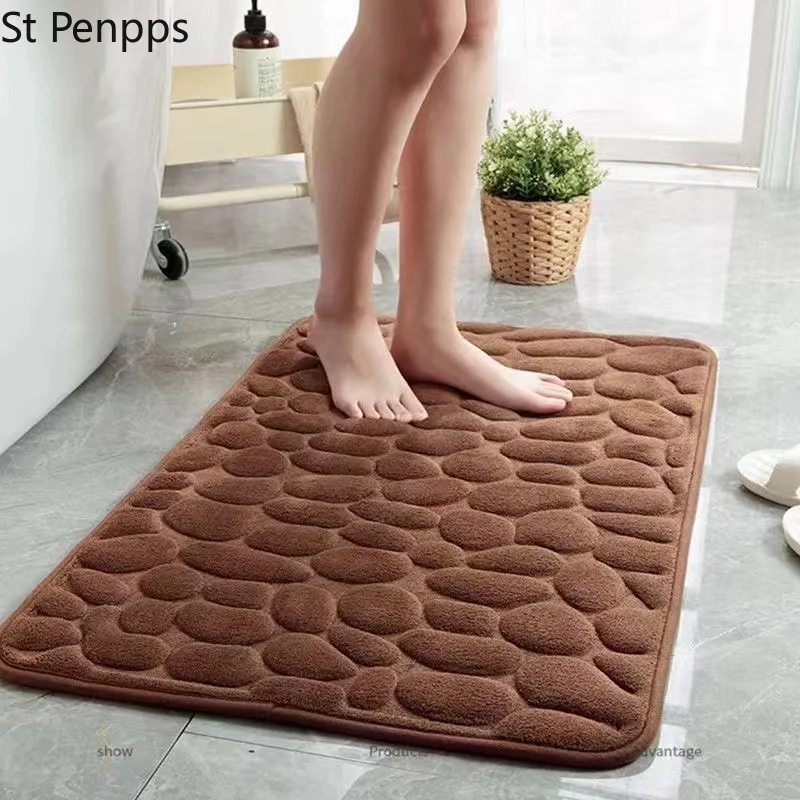 Cobblestone Embossed Bath Mat Non-slip Carpets Entrance Doormat Bedroom Toilet Bathtub Side Foot Pad Memory Foam Floor Rugs |
