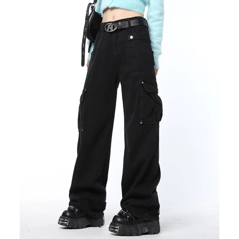 

Джинсы женские с широкими штанинами, Модные Винтажные прямые мешковатые джинсовые брюки в американском стиле, черные
