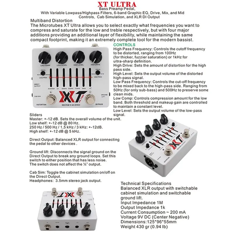 Фото 【TRAVEL ESSENTIAL】MOSKYAUDIO Bass Effects 6-полосный эквалайзер, имитация кабинета, XLR, Ground Lift, компрессионный бас, 9V DC №4