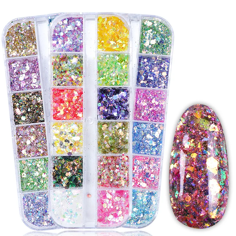

1Box Mermaid Iridescent Hexagon Nail Art Glitter Sequins Holographic Flake Powder Paillette Gel Polish Decorations For Nails